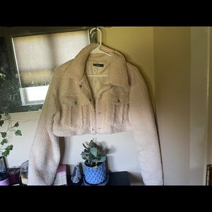 Off white cropped furry jacket!
